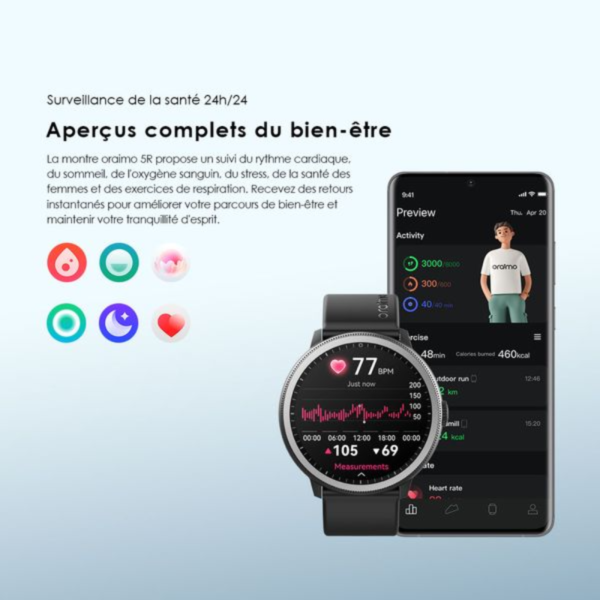 Oraimo Watch 5R Montre Intelligente Amoled IP68 + Bracelet Gratuit